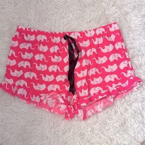 Pink Elephant Print Women's Pajama Shorts Ruffled
